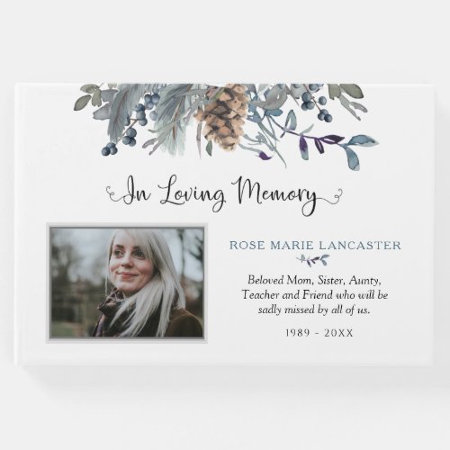 In Loving Memory Soft Rustic Floral Funeral Photo Guest Book