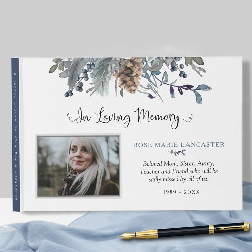 In Loving Memory Soft Rustic Floral Funeral Photo Guest Book