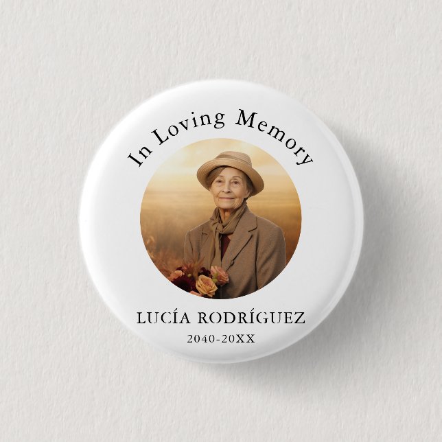 In Loving Memory Spanish Funeral Memorial Photo Button (Front)