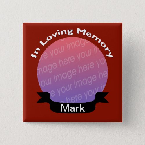 In Loving Memory Square Photo Button Red