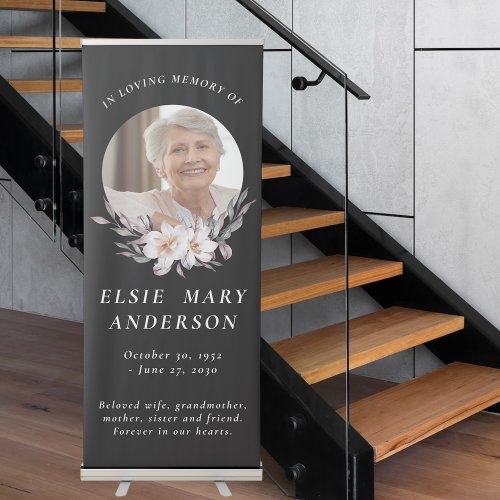 in loving memory stylish black floral  retractable banner