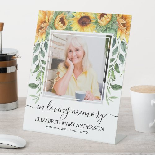 In Loving Memory Sunflower Floral Funeral Photo Pedestal Sign
