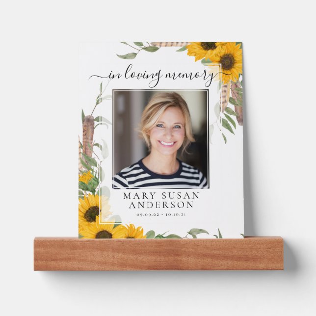 In Loving Memory Sunflower Memorial Photo Picture Ledge (Front)
