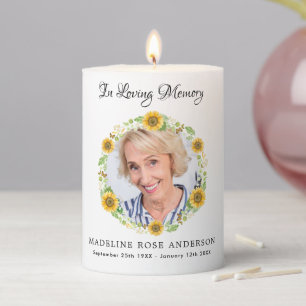 In Loving Memory Sunflower Photo Memorial Funeral Pillar Candle
