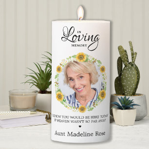 In Loving Memory Sunflower Photo Wedding Memorial Pillar Candle