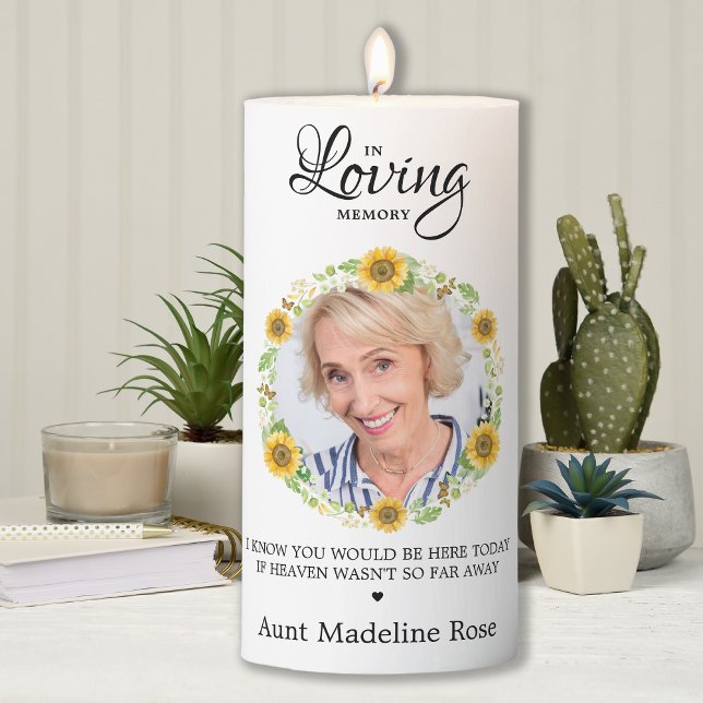 In Loving Memory Sunflower Photo Wedding Memorial Pillar Candle (Creator Uploaded)