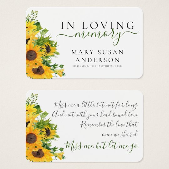 In Loving Memory Sunflower Remembrance Card | Zazzle.com