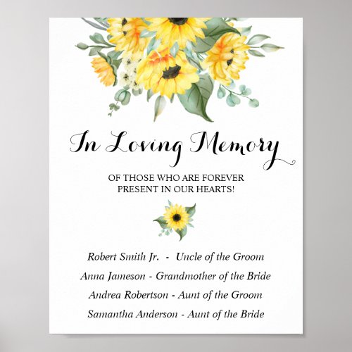 In Loving Memory Sunflowers Greenery Wedding Sign