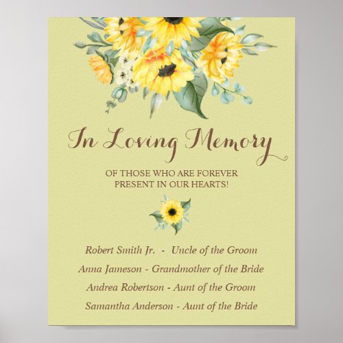 In Loving Memory Sunflowers Greenery Wedding Sign