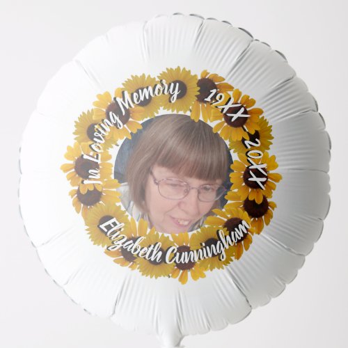 In Loving Memory Sunflowers Photo and Name   Balloon