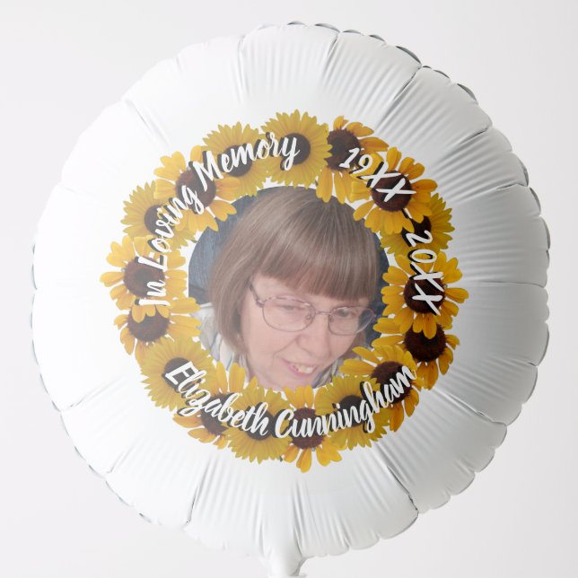 In Loving Memory Sunflowers Photo and Name   Balloon (Front)