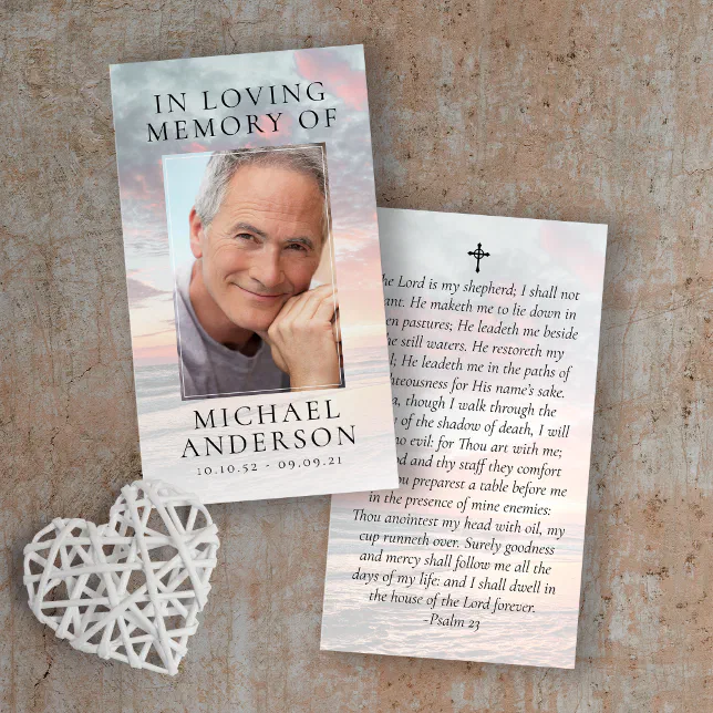 In Loving Memory Sunset Memorial Prayer Card | Zazzle