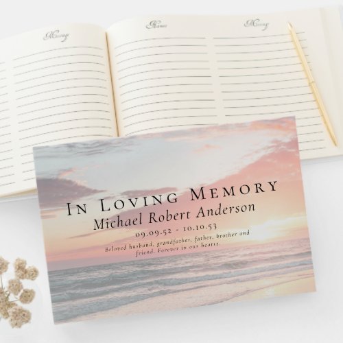 In Loving Memory Sunset Ocean Memorial Funeral Guest Book