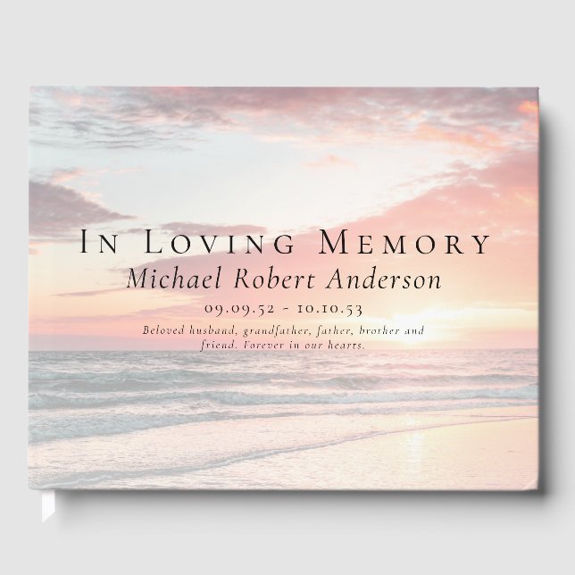 In Loving Memory Sunset Ocean Memorial Funeral Guest Book (Front)