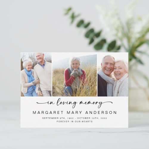 In Loving Memory Three Photo Funeral Sympathy Thank You Card