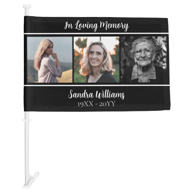 In Loving Memory Three Photo Memorial Funeral Car Flag Zazzle
