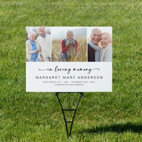 In Loving Memory  Three Photos Funeral Sympathy Sign