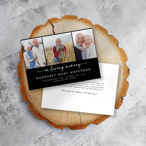 In Loving Memory  Three Photos Funeral Sympathy  Thank You Card
