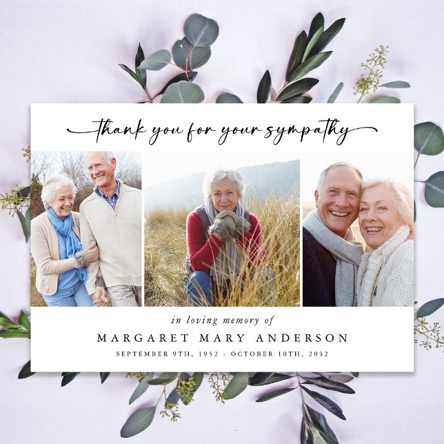 In Loving Memory Three Photos Funeral Sympathy  Thank You Card (Creator Uploaded)