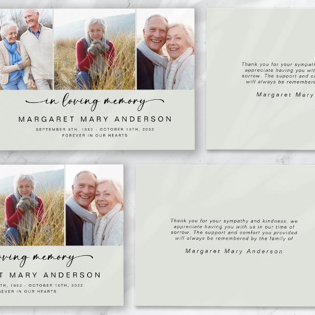 In Loving Memory | Three Photos Funeral Sympathy  Thank You Card (Creator Uploaded)