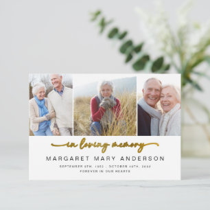 In Loving Memory Three Photos Funeral Sympathy Thank You Card