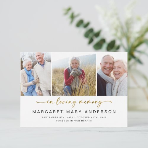 In Loving Memory  Three Photos Funeral Sympathy Thank You Card