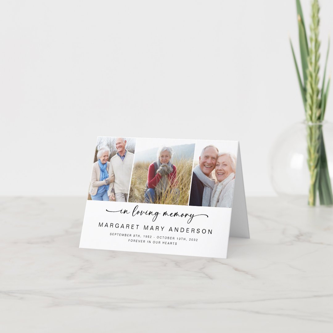 In Loving Memory | Three Photos Funeral Sympathy Thank You Card | Zazzle