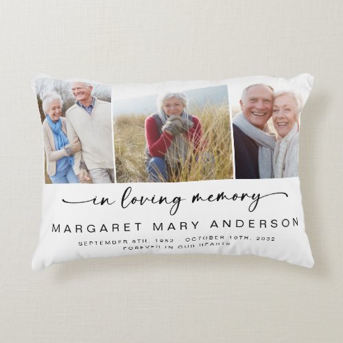 In Loving Memory  Three Photos Memorial Tribute Accent Pillow
