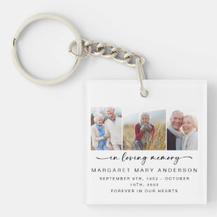 In Loving Memory   Three Photos Memorial Tribute Keychain
