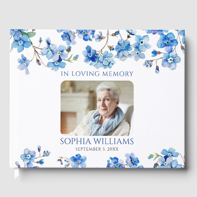 In Loving Memory Tiny Blue Wildflowers Guest Book (Front)