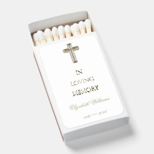 In Loving Memory Typography Faux Golden Cross Matchboxes