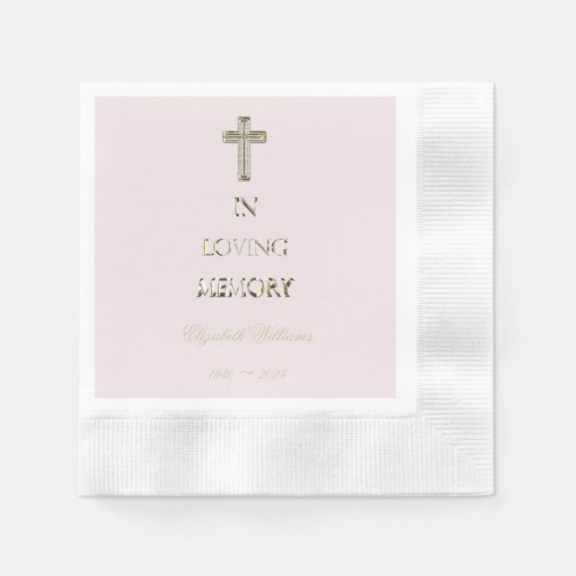 In Loving Memory Typography Golden Cross Napkins (Front)