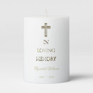 In Loving Memory Typography Golden Cross Pillar Candle