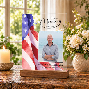 In Loving Memory US Flag Funeral Memorial Acrylic Sign
