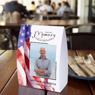 In Loving Memory US Flag Funeral Memorial Paper Table Tent
