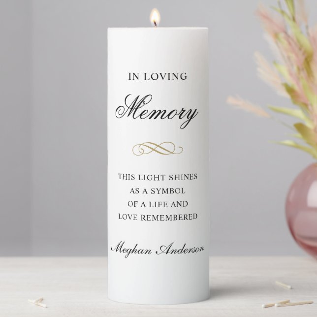 In Loving Memory Verse Black Gold Pillar Candle (In Situ)