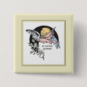 In Loving Memory Vintage Angel, Remembrance, Gold Pinback Button