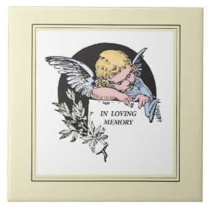 In Loving Memory Vintage Angel, Remembrance, Gold Tile