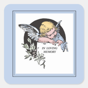 In Loving Memory Vintage Angel, Remembrance on Blu Square Sticker
