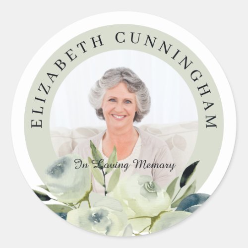 In Loving Memory Watercolor Floral and Foliage Classic Round Sticker