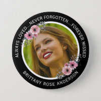 In Loving Memory Watercolor Floral Photo Memorial Button