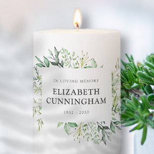 In Loving Memory   Watercolor Foliage Pillar Candle