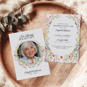 In Loving Memory Watercolor Wildflowers Memorial Invitation