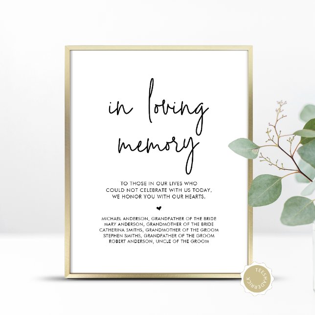 In Loving Memory, Wedding Memorial Table Poster (In Loving Memory, Wedding Memorial Table Sign, Forever In Our Hearts, Digital Download, Printed)
