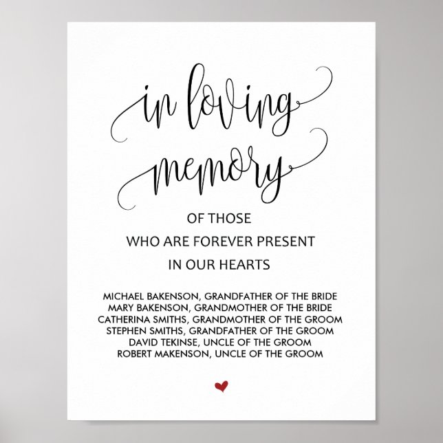 In loving memory Wedding Memorial Table Sign (Front)