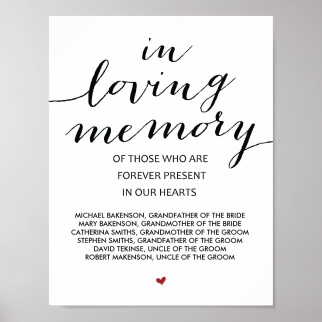 In loving memory Wedding Memorial Table Sign v2 (Front)