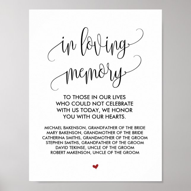 In loving memory Wedding Memorial Table Sign v2 (Front)