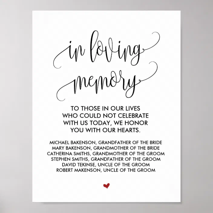 In Loving Memory Wedding Memorial Table Sign V2 Zazzle Com