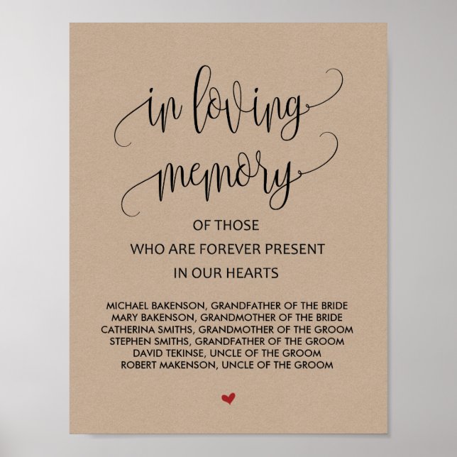 In loving memory Wedding Memorial Table Sign v2 (Front)