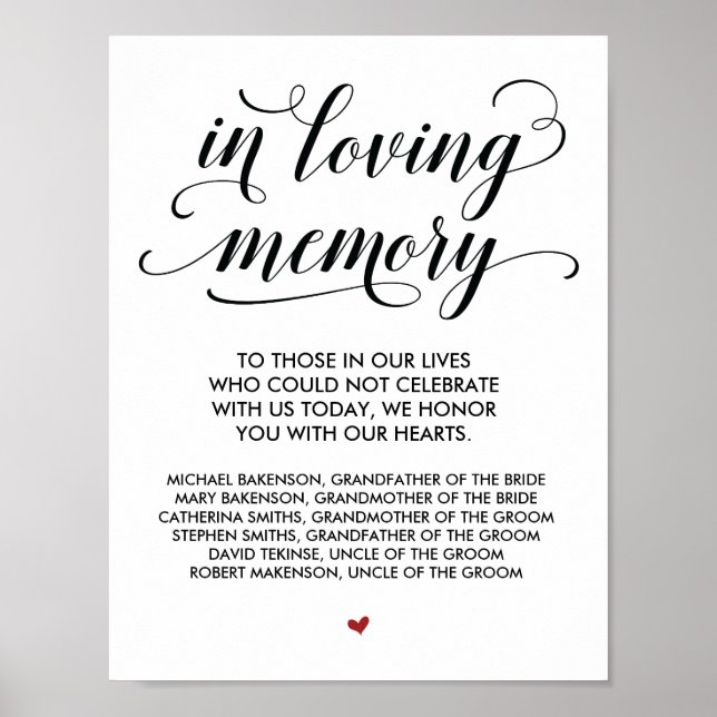 In loving memory Wedding Memorial Table Sign v25 (Front)